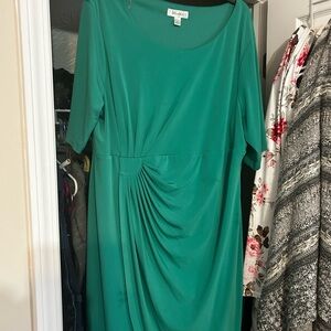 Nicole Miller Teal-Green Draped Midi Dress